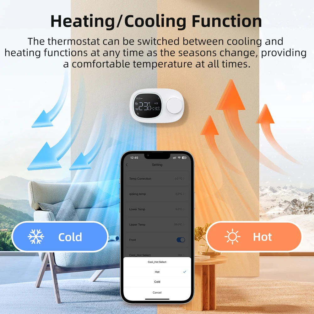 MIUCDA Tuya WiFi Thermostat intelligent, batterie faible puissance chauffage/refroidissement eau gaz chaudière contrôle de la température pour Alexa Google Home