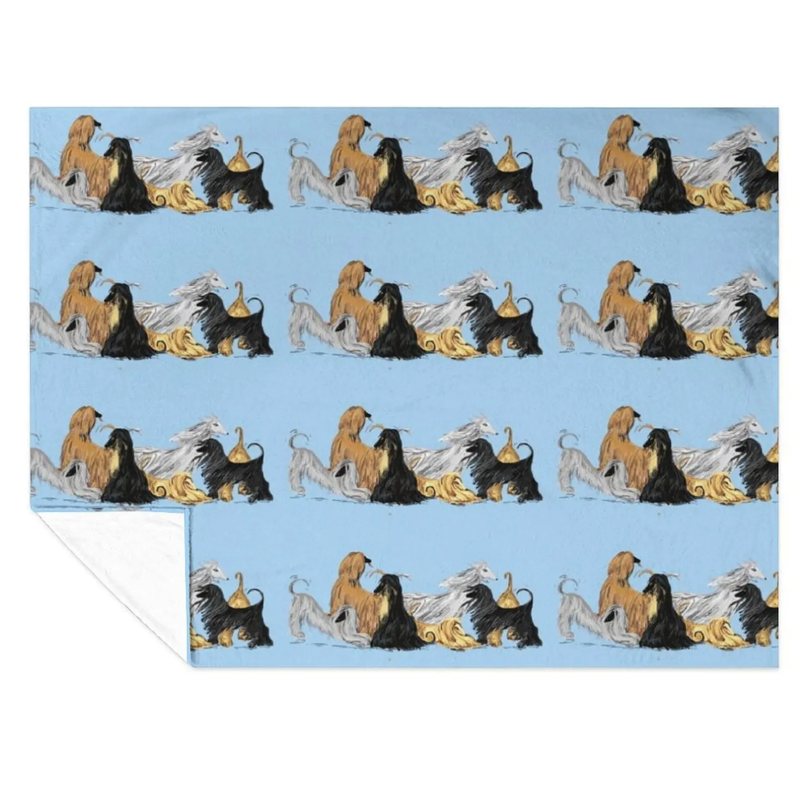 

Afghan hounds, on blue Throw Blanket Giant Sofa Thins Vintage Hairys Blankets