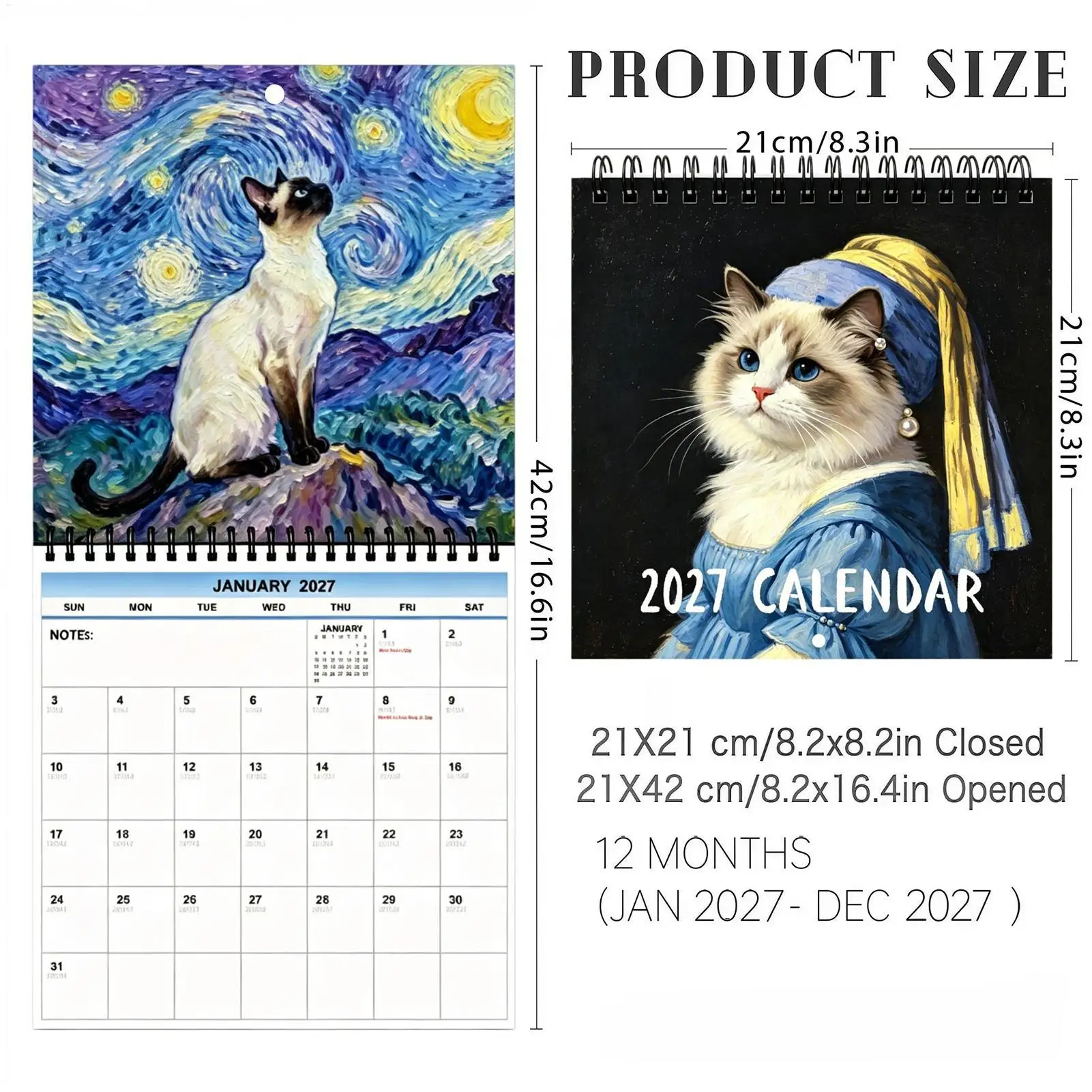 2027 Wall Calendar Schedule Management Planner Cat Theme 12 Month Wall Planner For Dining Room Dorm Living Room Bedroom Study view 6