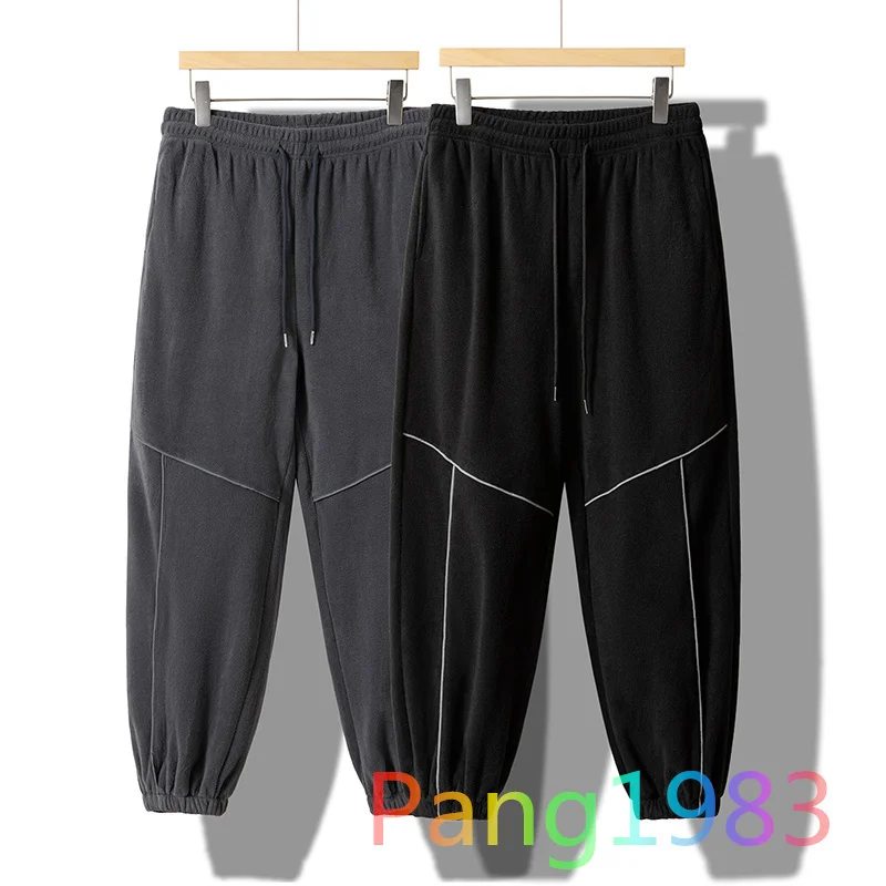 New Autumn Winter Reflective Line Straight Leg Sweatpants Men Women Loose Casual Hanging Feeling Versatile Fleece Pants