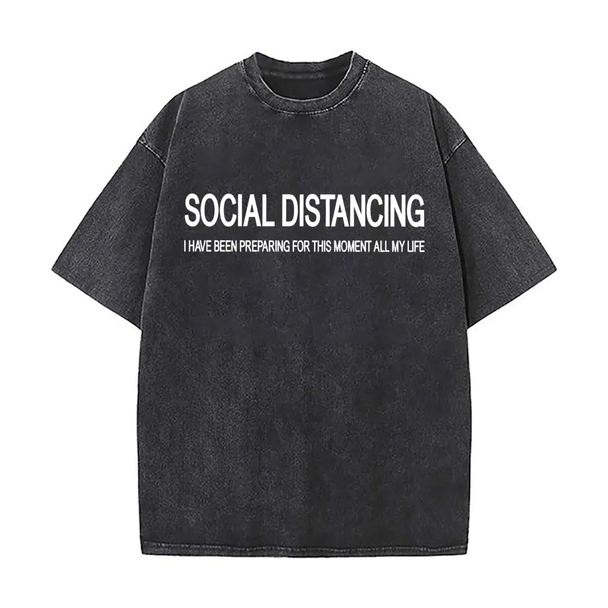 Social Distancing Introvert Humor Art Sports Casual Distressed Washed Short Sleeve Breathable Cotton Top