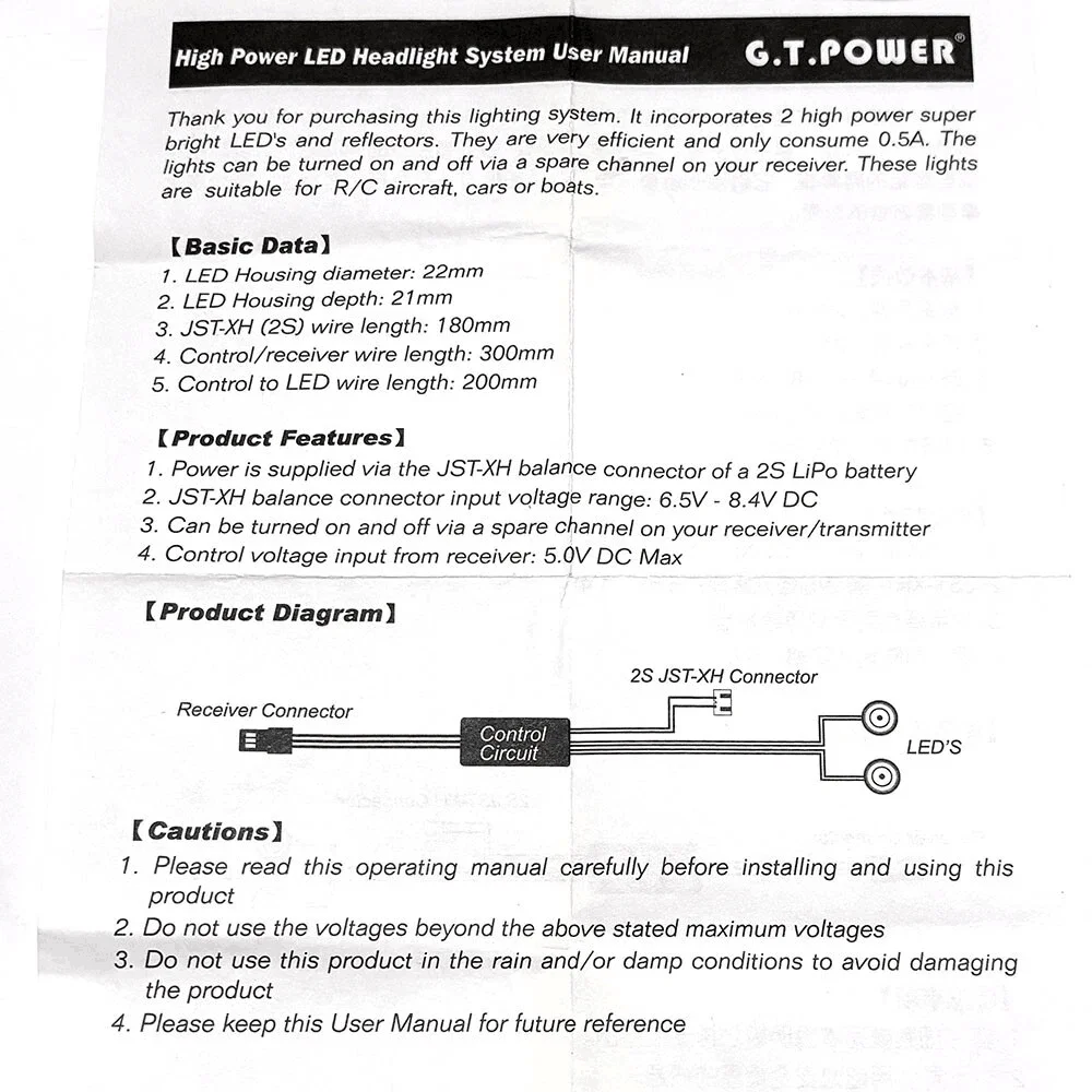 Reflektory przednie GT POWER 3W o wysokiej jasności do samochodów RC, łodzi i samolotów