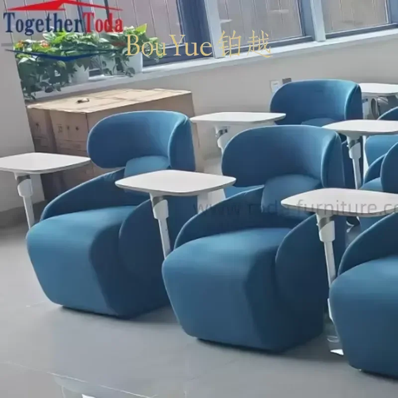 Fabric Reclining Conference Chair with Adjustable Side Desk for Computer Learning Office Lazy Sofa Ergonomic Seating