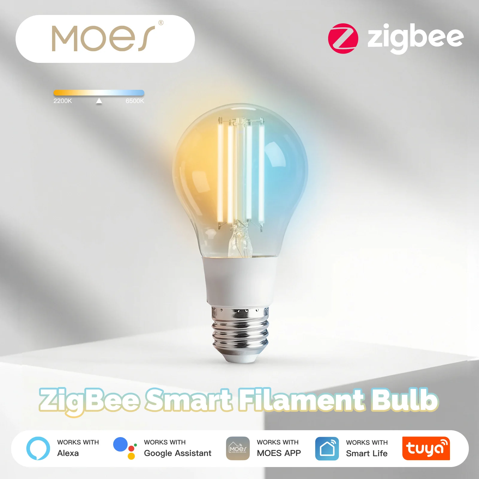 

Умная светодиодная лампа Эдисона MOES ZigBee 7 Вт E27, с регулируемой яркостью, работает с Alexa и Google Home, голосовое управление, винтажная лампа накаливания