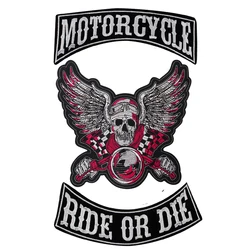 Victory Speed Racing Skull Patch Skeleton Wings Large Embroidered Iron On Applique Skull Motorcycle Jacket Back Badge