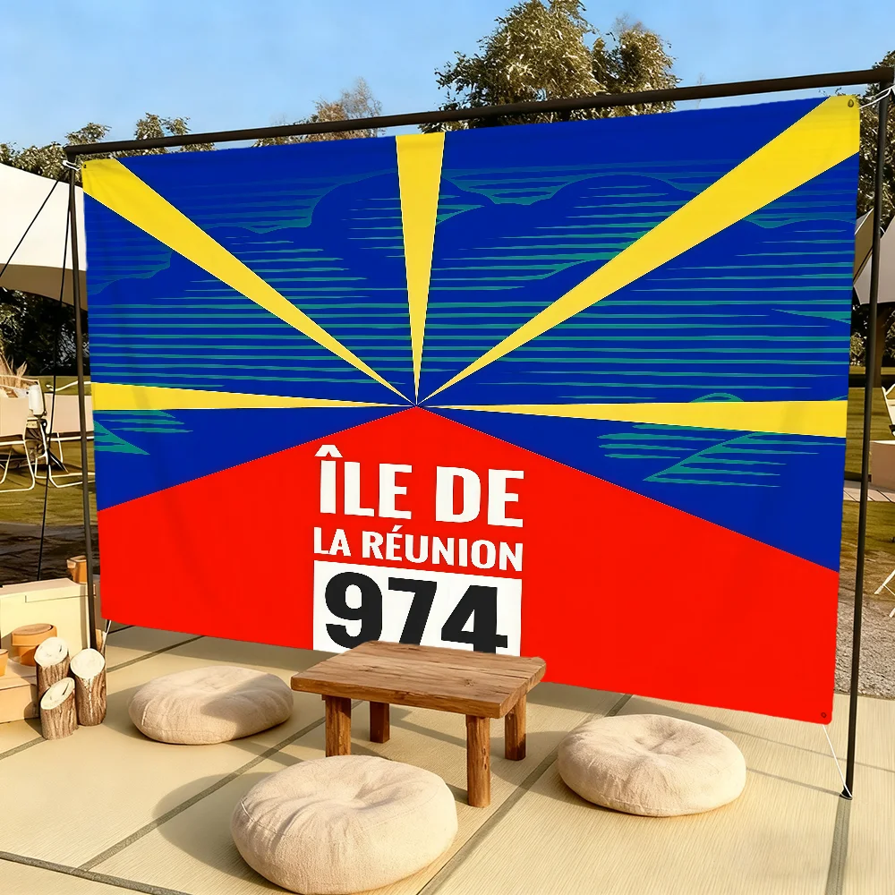 Fashion 974 R-Reunion I-Island Logo Flag for Outdoor Camping Bar Picnic Party Home Decoration Ornaments Banner