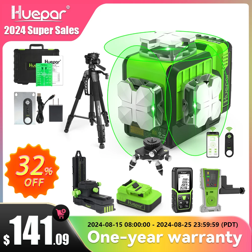 Cruz Linha Nível Laser Grupo P03cg Auto-nivelamento Bluetooth Controle Remoto Li-ion Bateria Hard Carry Case ao ar Livre Huepar3d