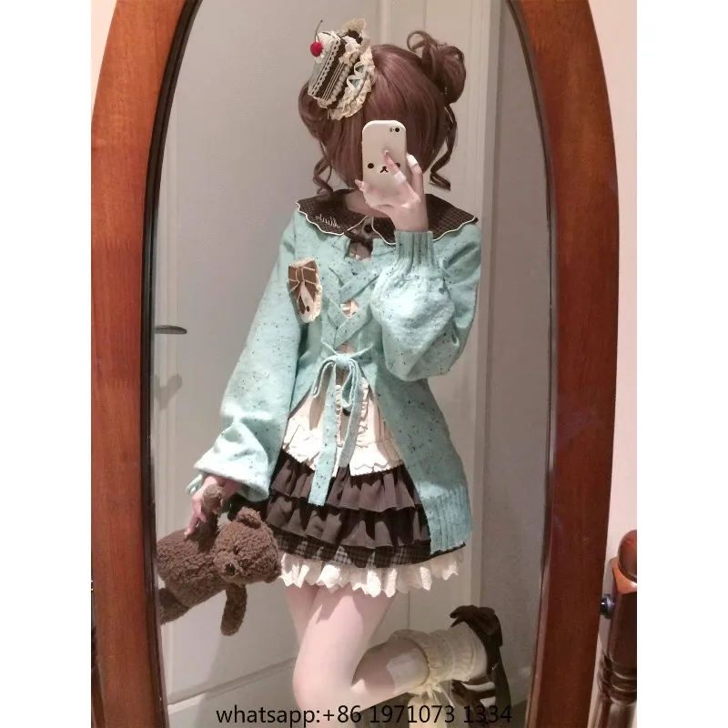 Delicate Color Sweet Girl Style Sweater Three-Piece Set Short Skirt New Autumn Winter Outfit Lolita Skirt Daily Wear