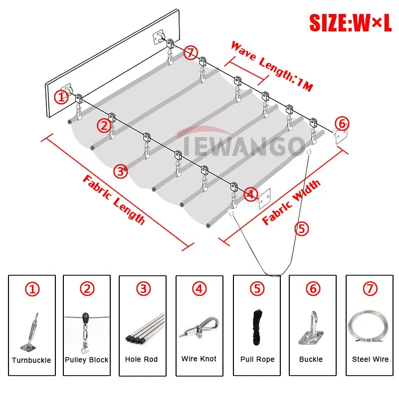 Wave Telescopic Sunshade Net Sun Shading Sail Garden Sunblock Shade Netting Retractable Outdoor Awnings Swimming Pool Canopy