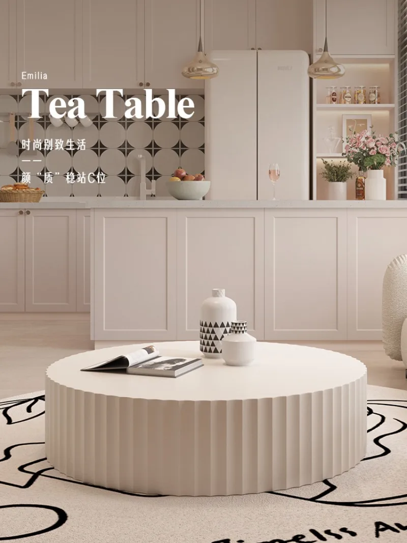 طاولة القهوة الفرنسية كريم الرياح طاولة القهوة الرجعية غرفة المعيشة المستديرة طاولة صغيرة بسيطة شقة صغيرة المنزلية #3