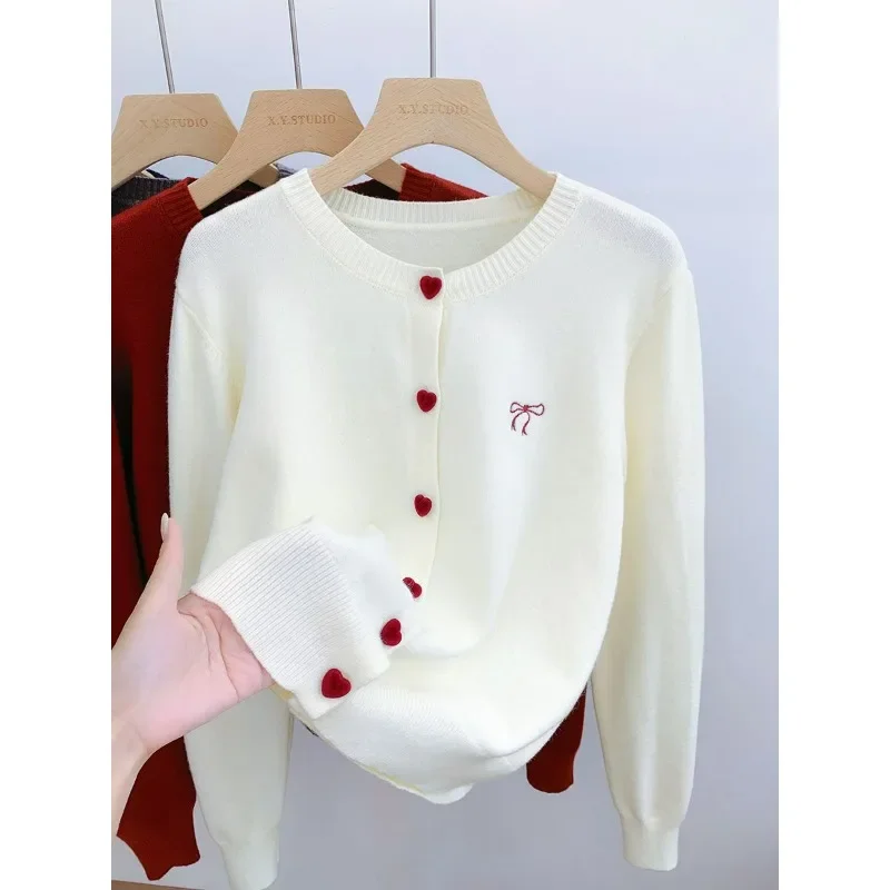 

Korean Style Simple Knitted Long-sleeved Women's 2025 Spring New Sweater Cardigan Round Neck Versatile Casual Top
