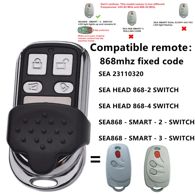 

SEA HEAD 868-2 868-4 SMART DIP 2CH 3CH 868 23110320 дистанционное управление Открыватель гаражных дверей 868 МГц фиксированный код клон SEA Remote Control