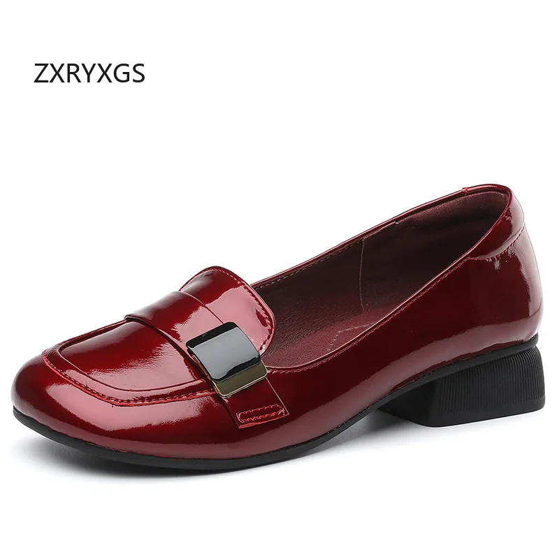 

ZXRYXGS 2025 темперамент, элегантный топ из воловьей кожи, лаковая кожа, удобные туфли на низком каблуке больших размеров, женские офисные туфли для банкета и свадьбы