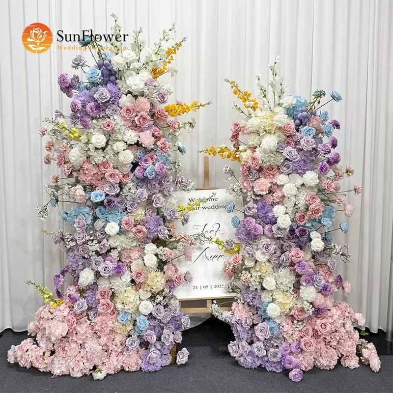 Lush Cascade Pastel Blooms Matching Pillar Flower Set Engagement & Birthday Party Venue Decor