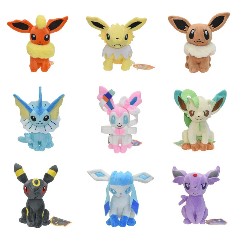 Juguetes de Peluche de 20 cm de Leafeon, Vaporeon, Glaceon, Sylveon, Espeon, Umbreon, Vaporeon y Sylveon, Juego de Peluches para Colección, Regalo, Peluches Suaves