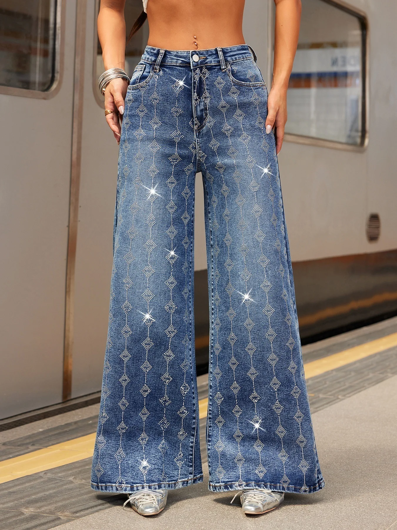 

new spring autumn brand female women girls streetwear stretch wide leg jeans