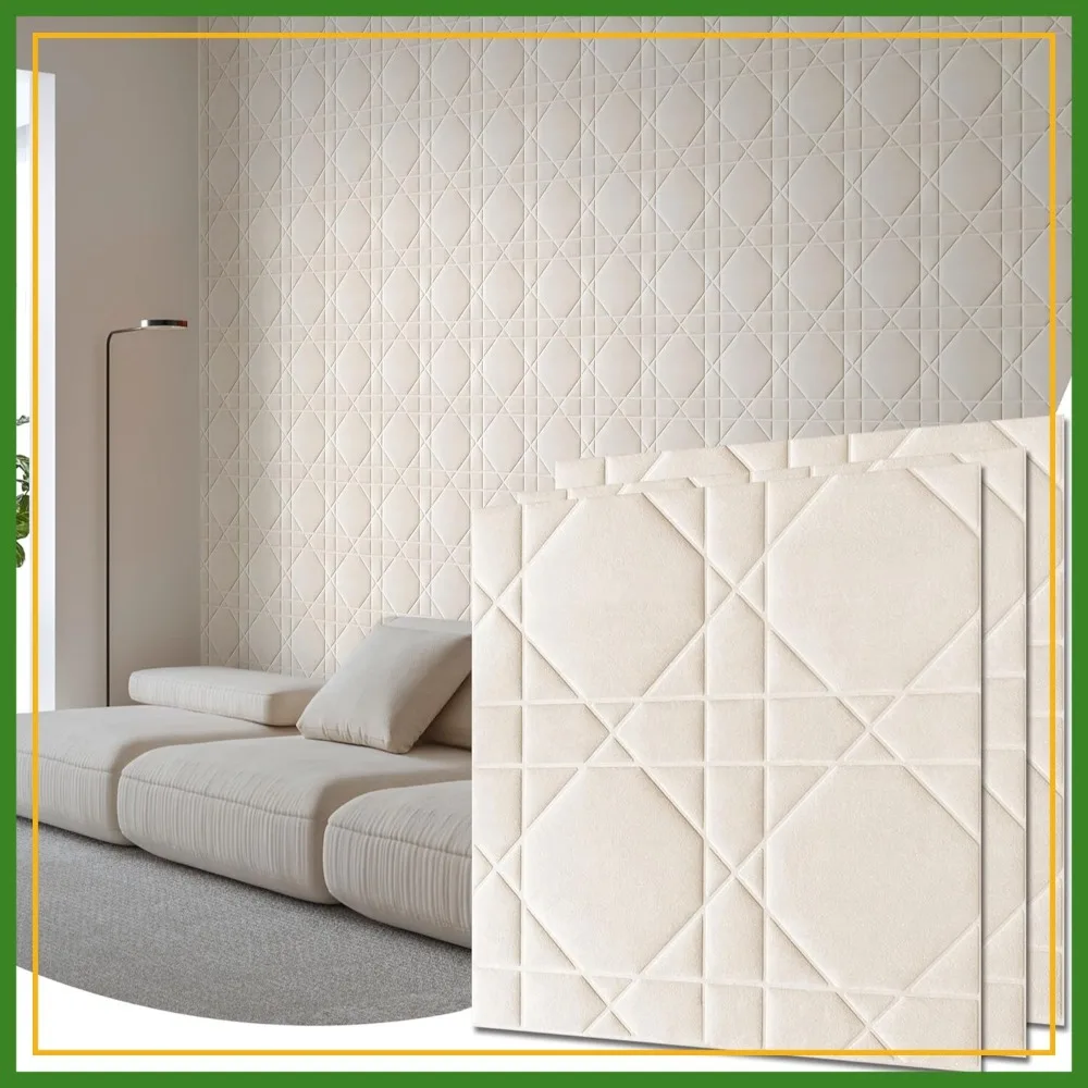 

Velvet 3D Wall Panels for Interior Decor, Peel and Stick, Soundproof Geometric Textured, 17.7"x17.7", 26.15 Sq.Ft, Cream White