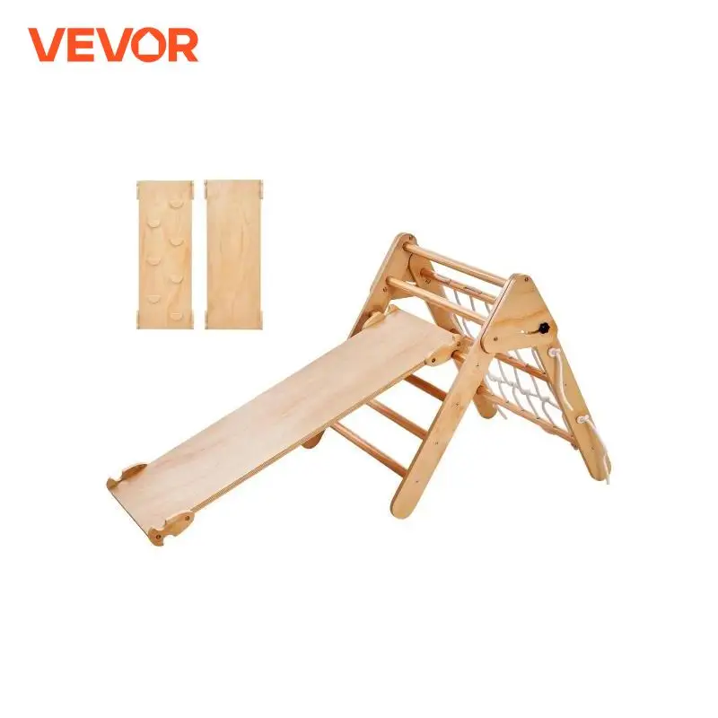 VEVOR Pikler Juego de Triángulo, 4 en 1 Juguetes de Escalada para Niños Pequeños Parque Infantil Interior, Juego de Escalada Montessori con Triángulo y Rampa, Gimnasio de Escalada de Madera de Gran Tamaño para Niños de