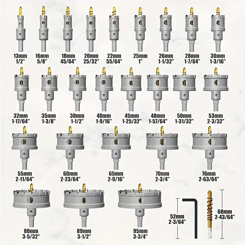 Premium Tungsten Carbide Tipped Hole Saw Drill Bit Set With 3 Titanium-Plated Pilot Bits - Heavy Duty Cutter For  Iron, Wood etc