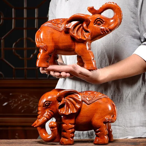 

Solid Wood Elephant Wood Carving Ornaments Living Room Home Decoration Carving Handicrafts TV Cabinet Ornaments Lucky Elephant