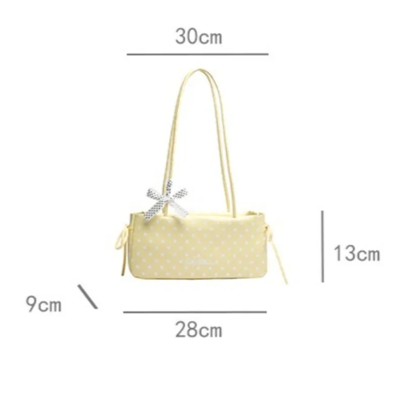 New Rectangular Polka Dot Women Shoulder Bag Bow Decor Round Rope Strap Korean Pillow Handbag Casual Tote