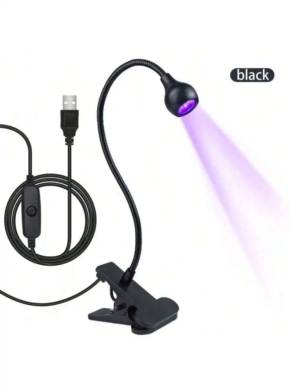 قطعة واحدة من مصباح مانيكير صغير، مع مشبك، قابل للانحناء، مرن للغاية، يعمل بمنفذ USB، بدء تشغيل من قطعة واحدة