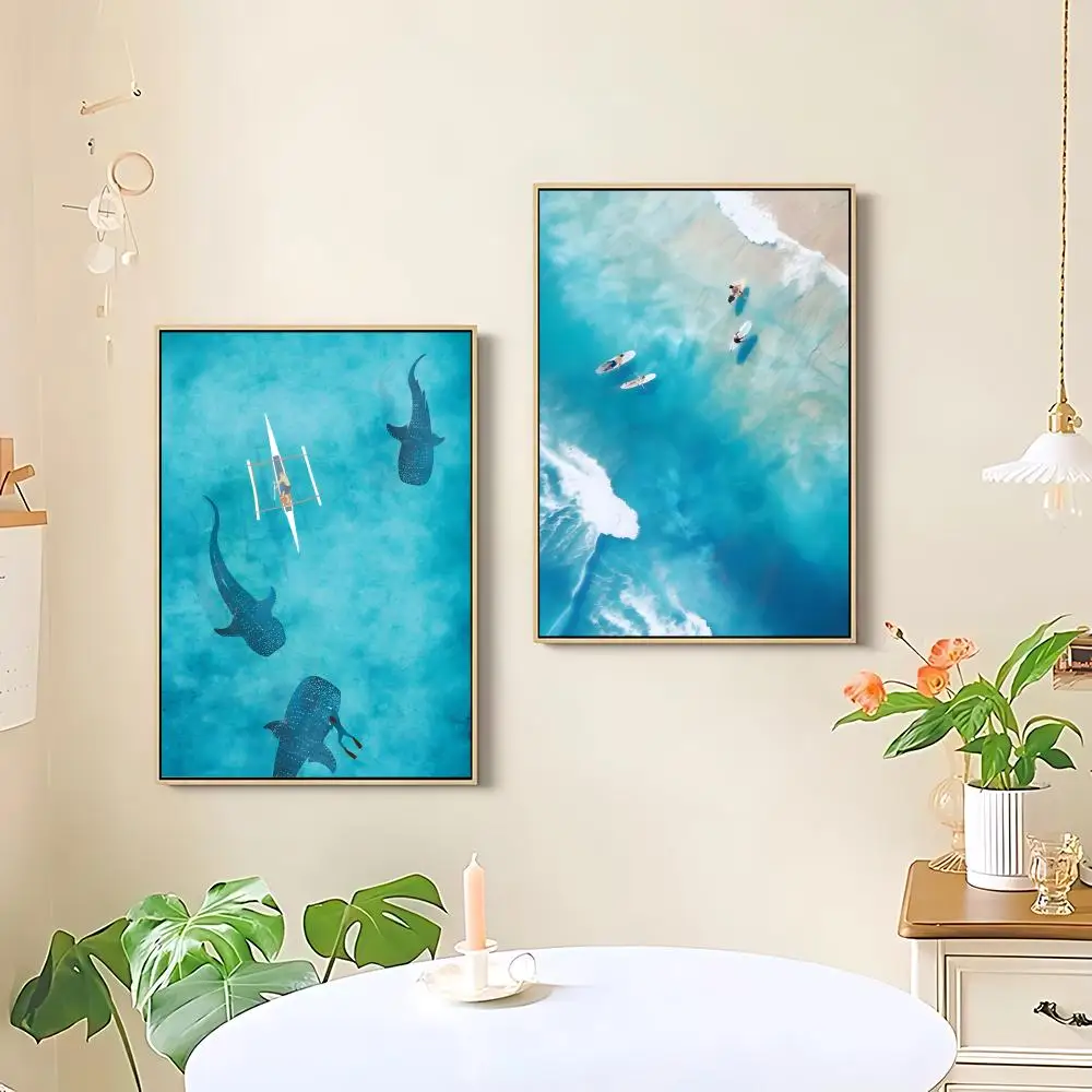 Watercolor Ocean Marine Organism Whale Shark Manta Rays Poster HD Mural Wallart Waterproof Print Decor For Home Decora Durable