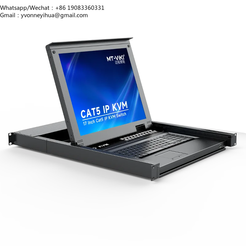 17" IP LED KVM Switch 32 Port VGA Over Ethernet, MT-VIKI 1U Rackmount IP LCD KVM Drawer Over CAT6, 19 Inch KVM Console Over IP