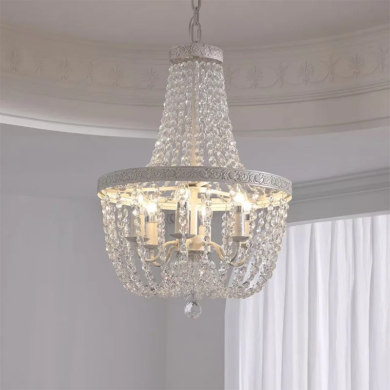 

American Lustre K9 Crystal E14 Pendant Lights French White Iron Led Suspend Light Indoor Lighting Hanging Lamp Led Luminarias