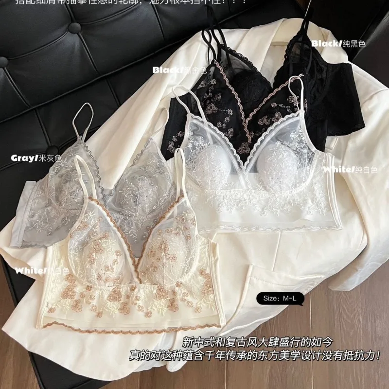 French Lace Bunny Ear Bra Smoothing Wireless Bralette for Large Bust Seamless T-Shirt Bra with U Back Unpadded Summer Bralette
