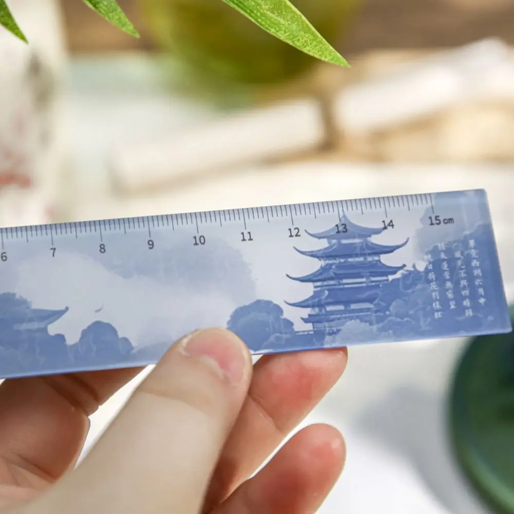 Oriental Scenery Series 15cm Drafting Straight Ruler DIY Drawing Tools Multifunctional Dividing Ruler Bookmark Acrylic