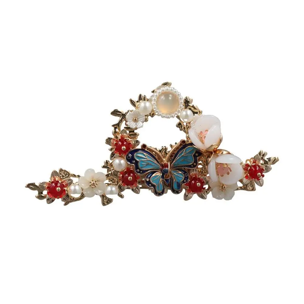 ชุดกิ๊บติดผมสไตล์จีนแบบคลาสสิก ประดับพู่และมุก สำหรับชุดฮั่นฝู พร้อมเครื่องประดับศีรษะ ต่างหู และอุปกรณ์ออกแบบทรงผม