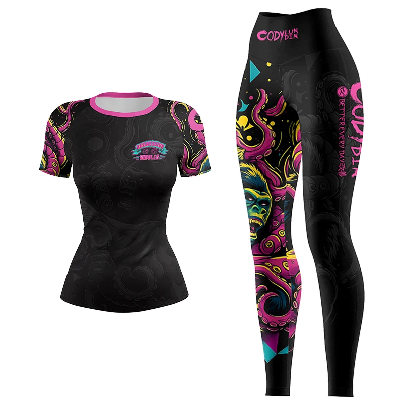 Custoimzed Logo Printing Cody Lundin SPANDEX+POLYESTER Women's Brazilian Jiu jitsu Fighting Running Tactical Ruash Guard 4PCS