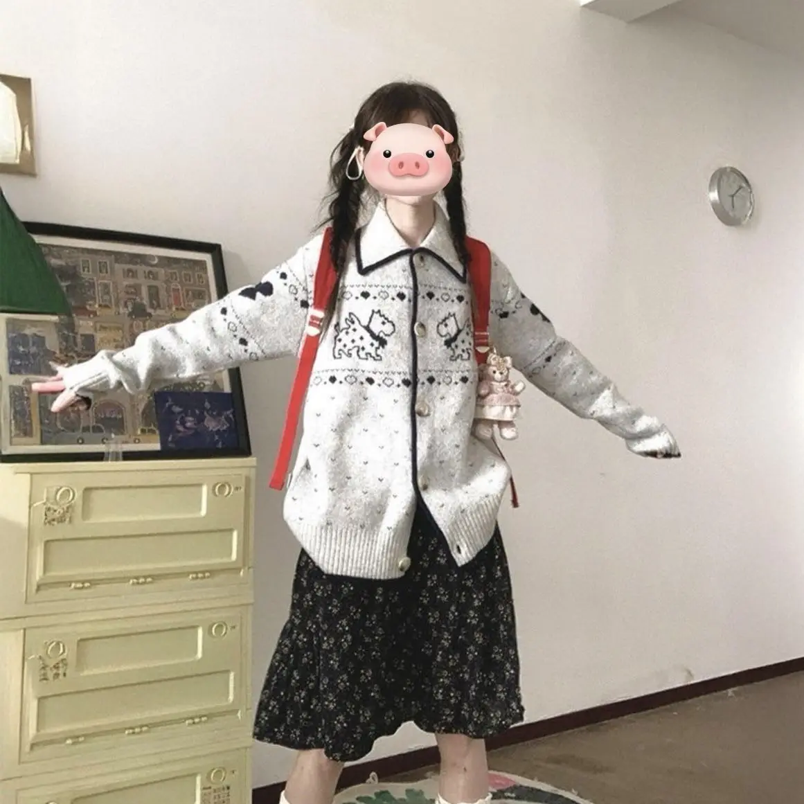 

Gagarich Fel Island Jacquard Soft Sticky Sweater Jacket Women Autumn Winter New Japanese Retro Loose Lazy Style Knitted Cardigan