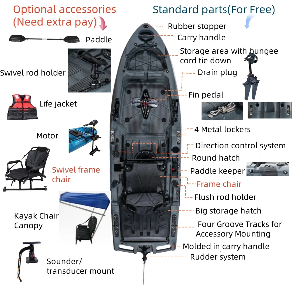 ！@HDPE Lightweight 9ft 1-Person Pedal Fishing Kayak Modular Kayak for River Fishing 2-Piece Detachable Kayak