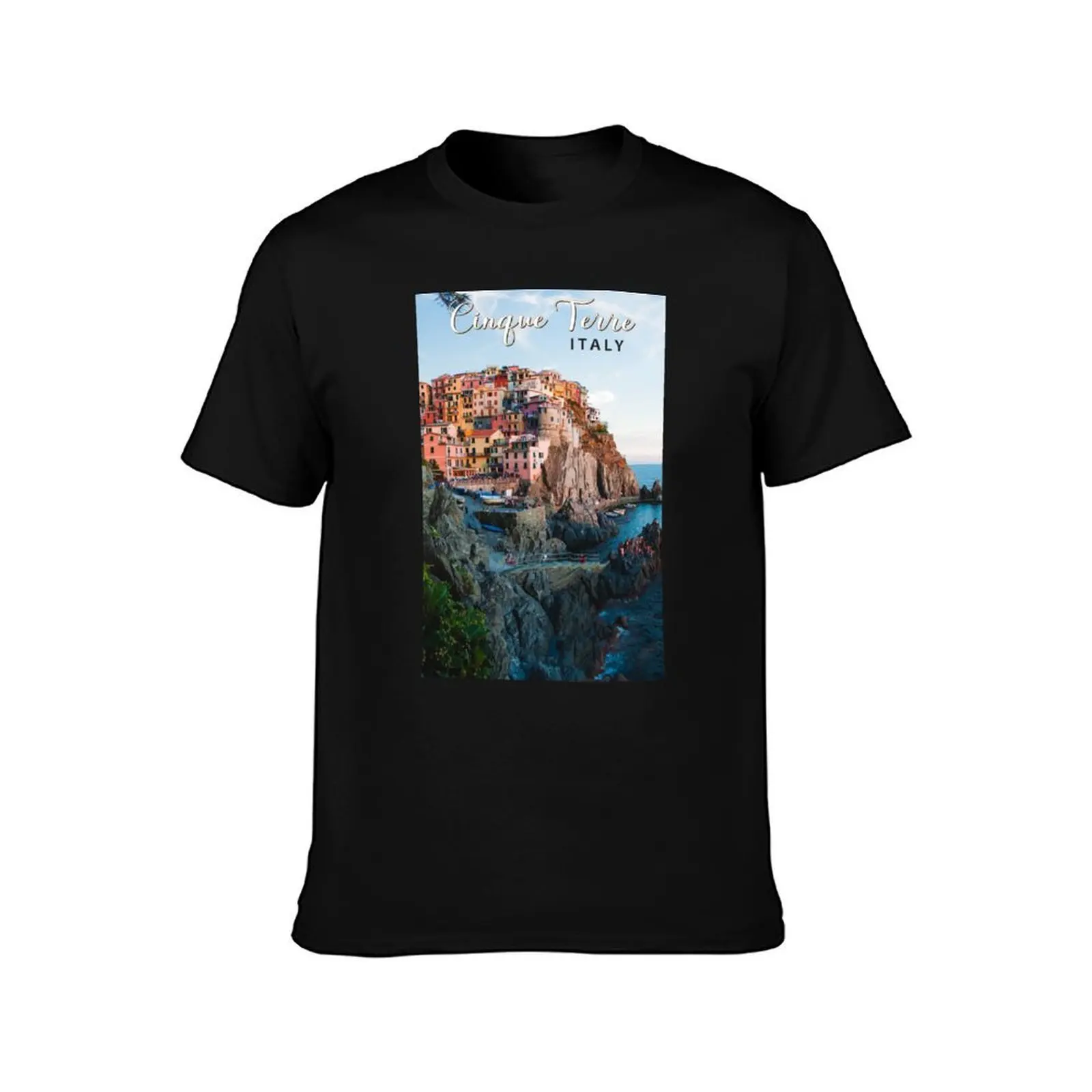 Cinque Terre Italy Watercolor Vintage T-Shirt, Summer Casual Cotton Tee, Oversized Streetwear Tops, Vintage Graphic Print