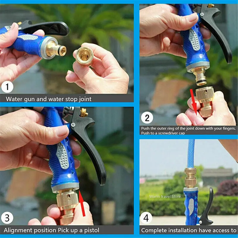 Spray Nozzle Water Gun Brass High Pressure Direct Spray Quick Connector Home Hose Adjustable Pressure Garden Sprinkler