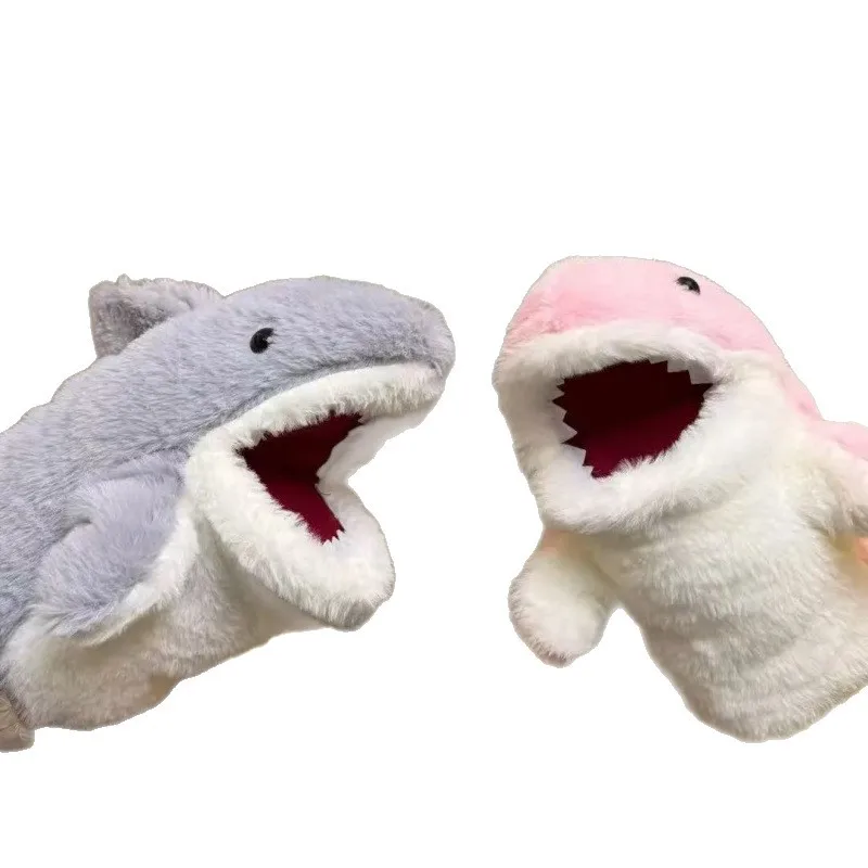 ぬいぐるみ動物のおもちゃグレーサメハンドフィンガーストーリーパペットかわいい人形教育赤ちゃんのおもちゃ模擬サメ子供ギフト