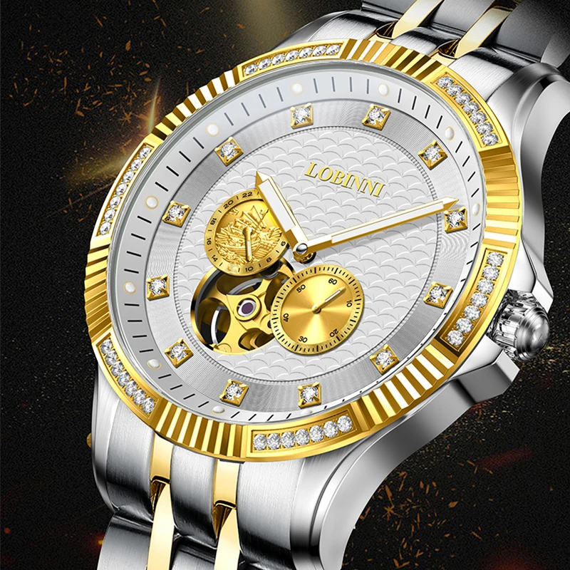 

LOBINNI Skeleton Design Luminous Classic Automatic Wristwatch MIYOTA 82S7 Mechanical Watch For Men Stainless Steel