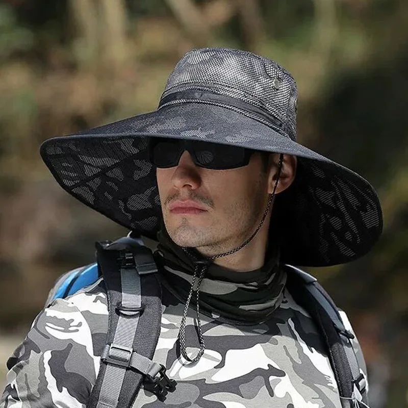 Men's Summer Fishing Hat with Extra Wide Brim, Outdoor Sun Protection Bucket Hat for Hiking & Cycling, Breathable UPF Cap