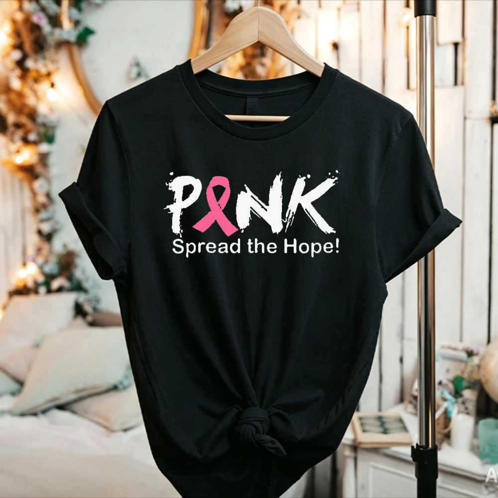 Spread The Hope Shirt Men Long Sleeve Pink Ribbon Support Tee Breast Cancer Gift Spring and Summer Tee Tops Graphic Tshirts