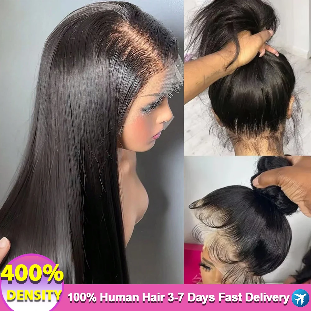 

360 Full Lace Wig 400 Density Bone Straight Glueless Wig 13x4/13x6 HD Lace Front Human Hair Wig Preplucked HD Lace Closure Wig