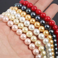 Natural Round Shell Pearl Beads Pink Yellow White Black Loose Beads for Jewelry Making Diy Craft Bracelet Necklace Accessories