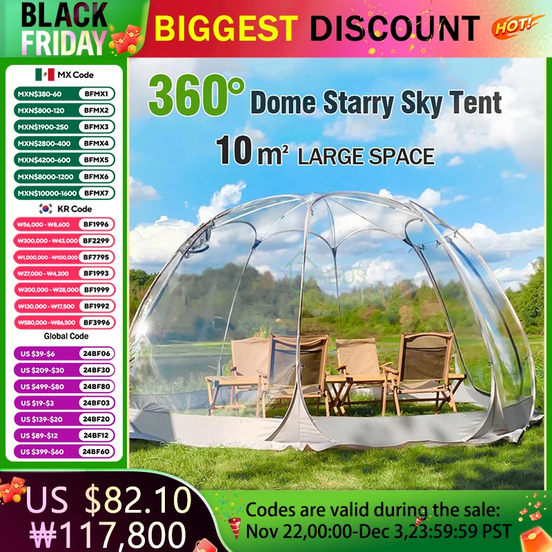 OutdoorTransparent Tent Portable Folding Camping Thickening Tent Starry Sky Bubble House Shade Winter Sunshine Wind/Waterproof