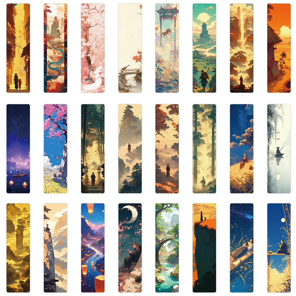 24Pcs/Set Chinese Ancient Style Bookmark, Sakura Landscape Painting Bookmark Paper Book Marker Art Stationery Gift for Bookworms