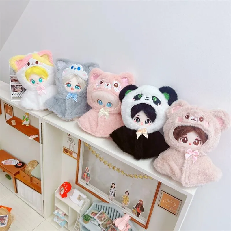 Kawaii Doll Clothes for 10cm Idol Cotton Doll Outfit Accessories Cartoon Fluffy Animals Cat Bear Shawl Coat Dog DIY Clothing Toy