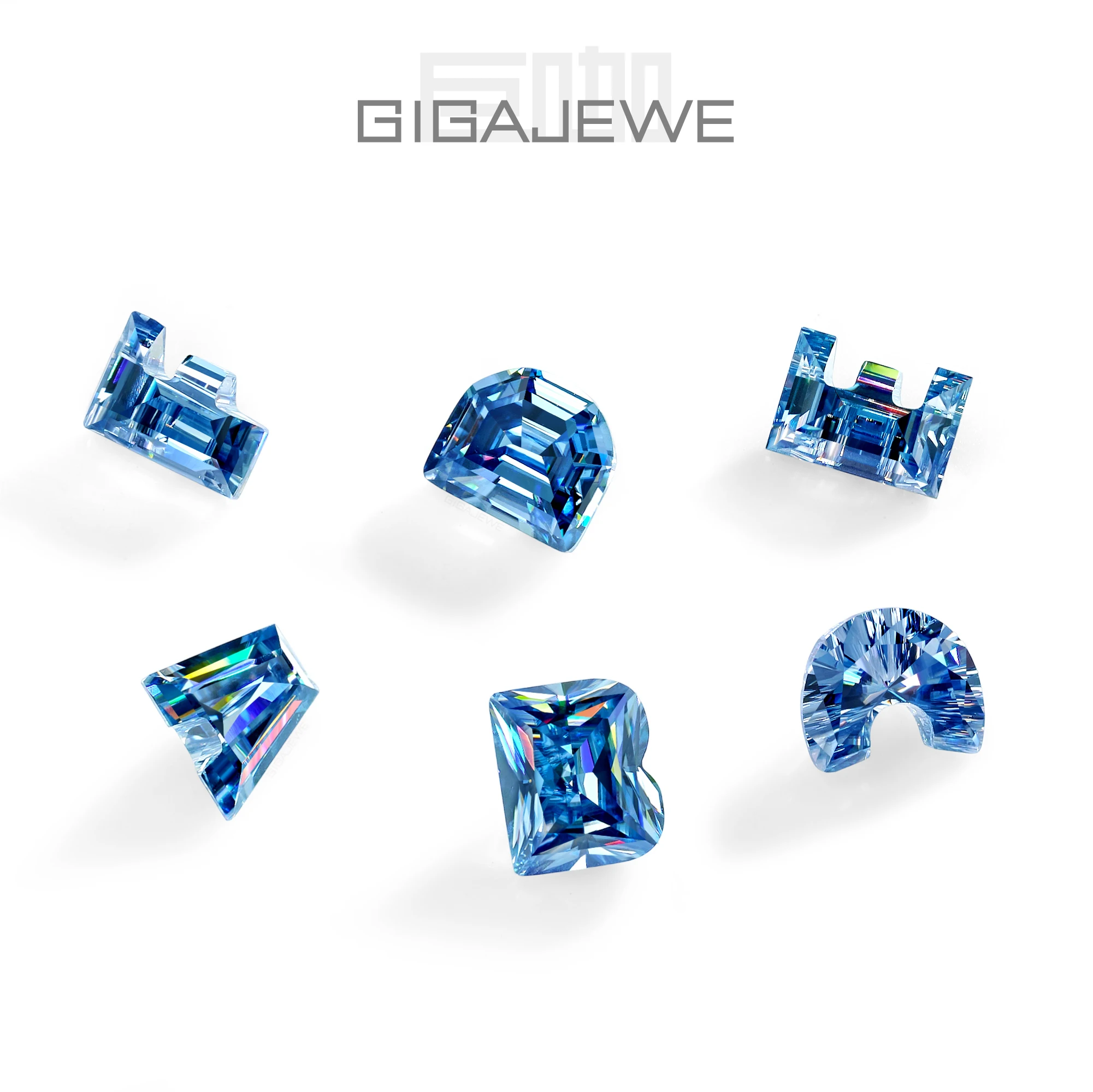 GIGAJEWE Natural Blue Hand Cut Moissanite Alphabet Letter Loose Stones 5x7mm Vibrant and Precision Cut Gems