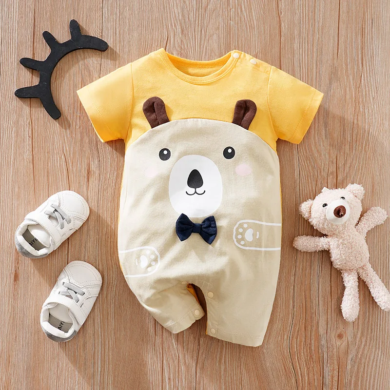 Summer Boys And Girls Cute Cartoon Little Bear 3d Printed Cotton Comfortable Casual Short Sleeve Baby Bodysuit