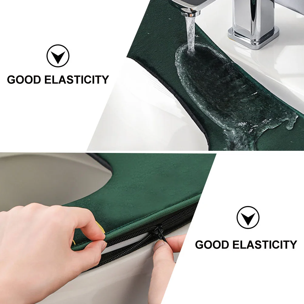 

1pc Waterproof Toilet Seat Mat Dark Green Durable Elastic Universal Fit For Home Bathroom Skid-Proof Soft Cover