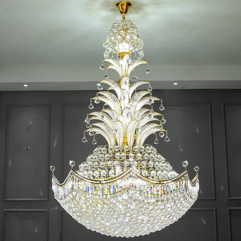 Villa Crystal Lamp Living Room Golden Chandelier Luxury Atmosphere Duplex Building Large Chandelier Hotel Engineering Chandelier
